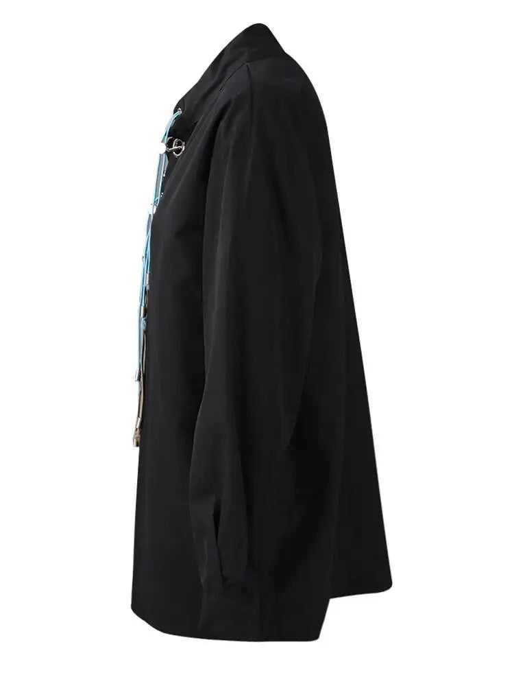 Bandage Stand Collar Oversized Blouse