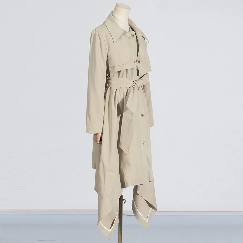 Asymmetric Lace-Up Trench Coat