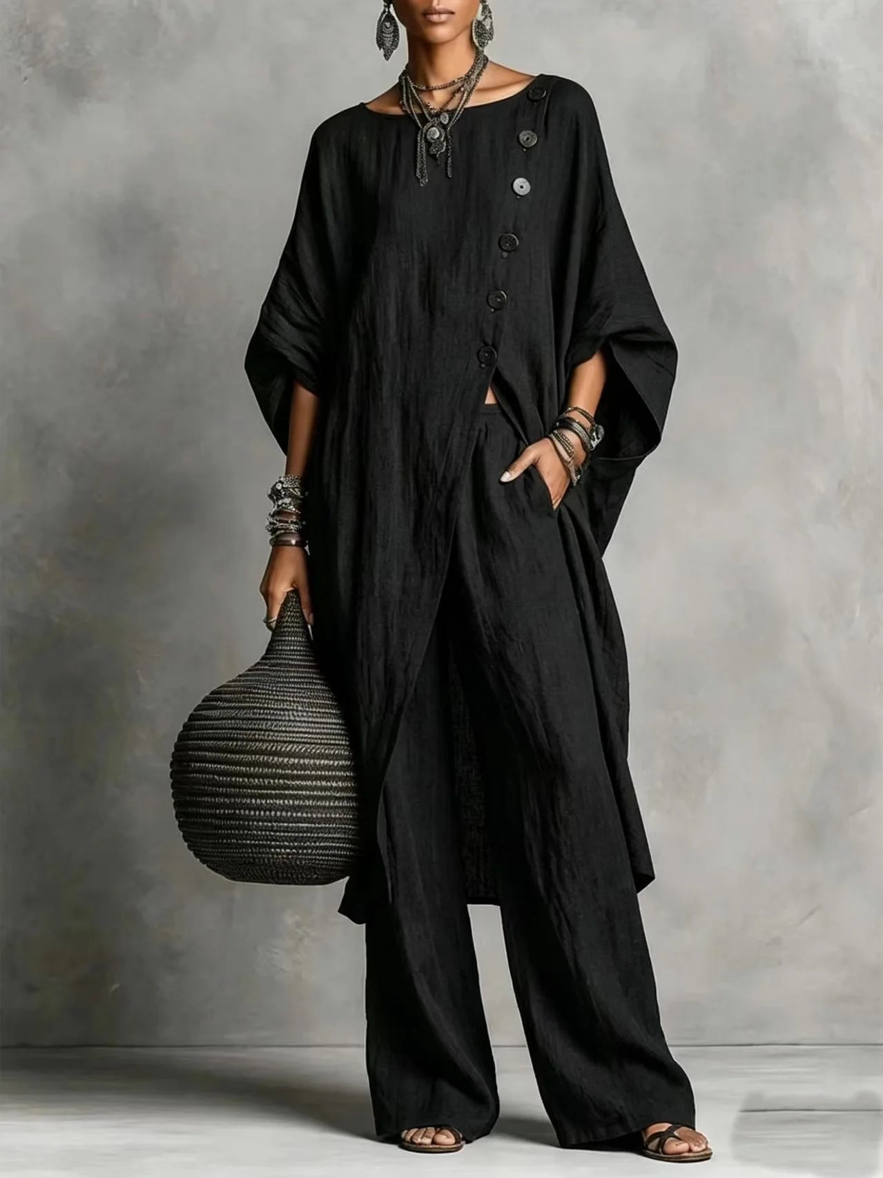 Batwing Sleeve Tunic & Wide Leg Pants Set