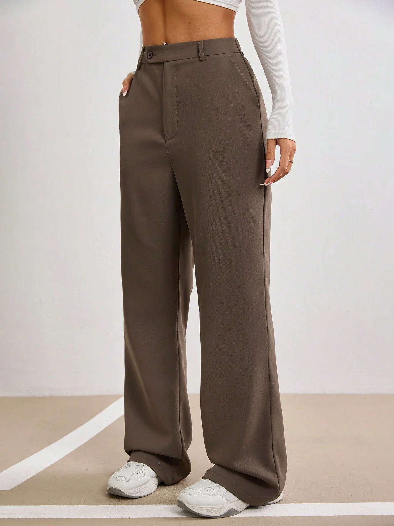Brown High Waist Wide Leg Trousers