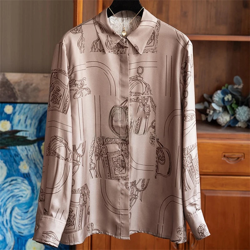 Vintage Print Long Sleeve Luxury Blouse