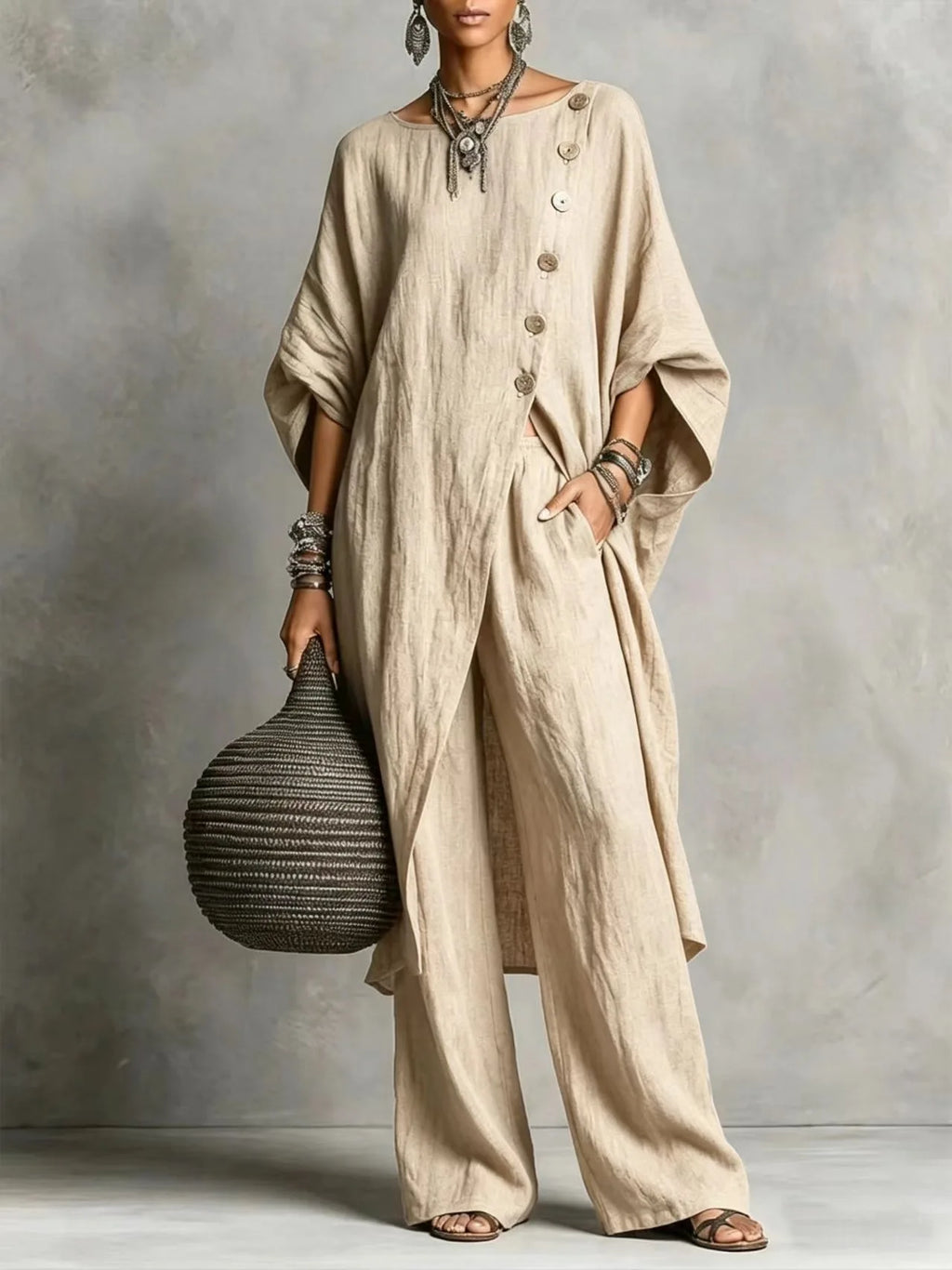 Batwing Sleeve Tunic & Wide Leg Pants Set