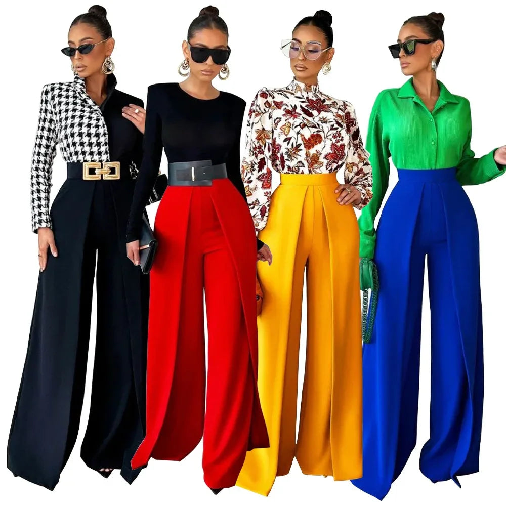 Asymmetric High-Waist Wide-Leg Trousers