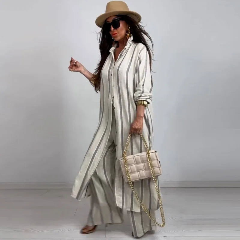 Striped Shirt & Wide-Leg Trousers Set