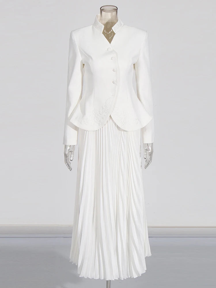 Stand Collar Top & Floor-Length Skirt Set