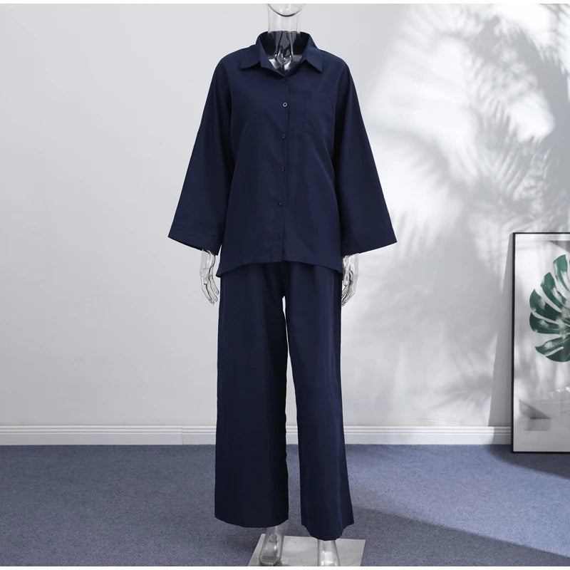 Striped Lapel Shirt & Straight-Leg Trousers Set