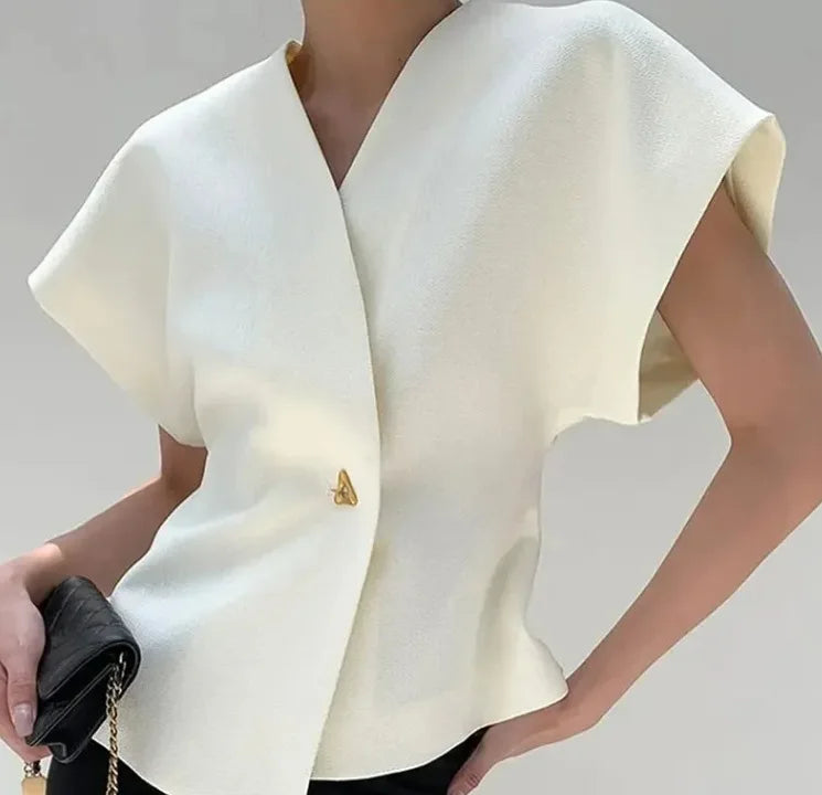 Rivet Button Short-Sleeve Cardigan Top