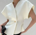 Rivet Button Short-Sleeve Cardigan Top