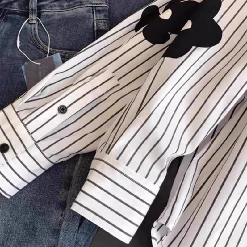 Floral Stripe Puff-Sleeve Blouse