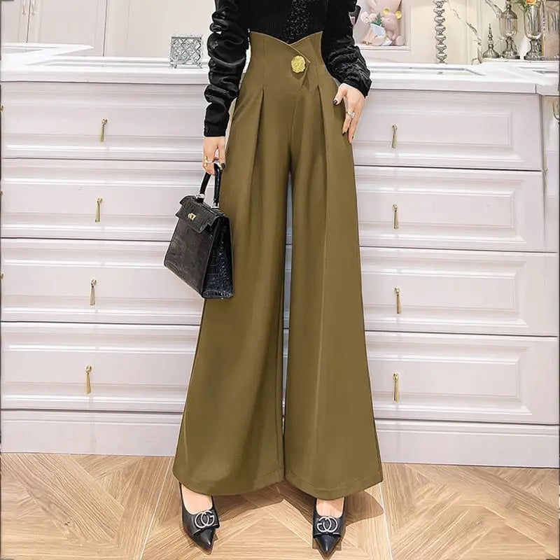 Pleated High-Waist Wide-Leg Trousers