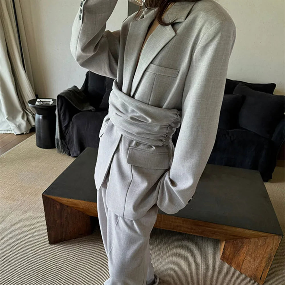One-Button Notch Lapel Blazer & Trousers Set