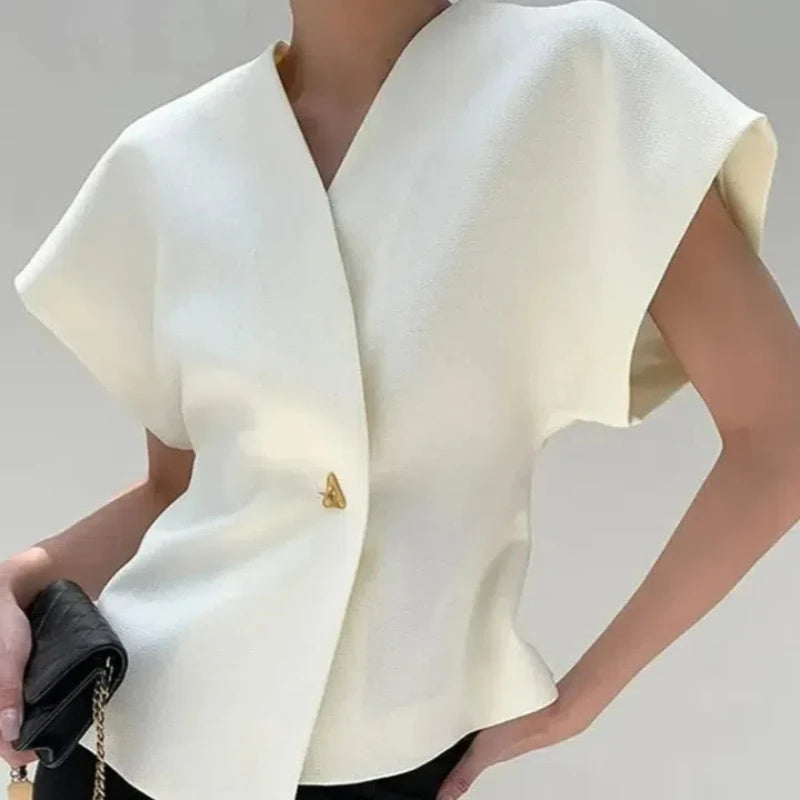 Rivet Button Short-Sleeve Cardigan Top