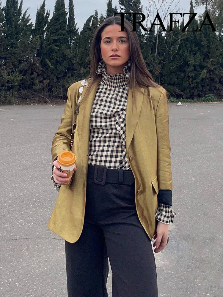 Gold V-Neck Button-Up Blazer
