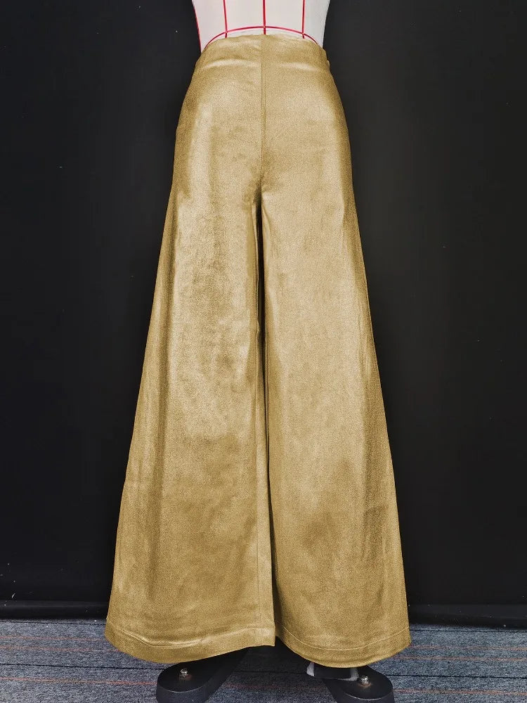 Gold High-Waist Wide-Leg Evening Trousers