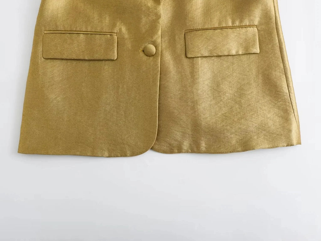Gold V-Neck Button-Up Blazer