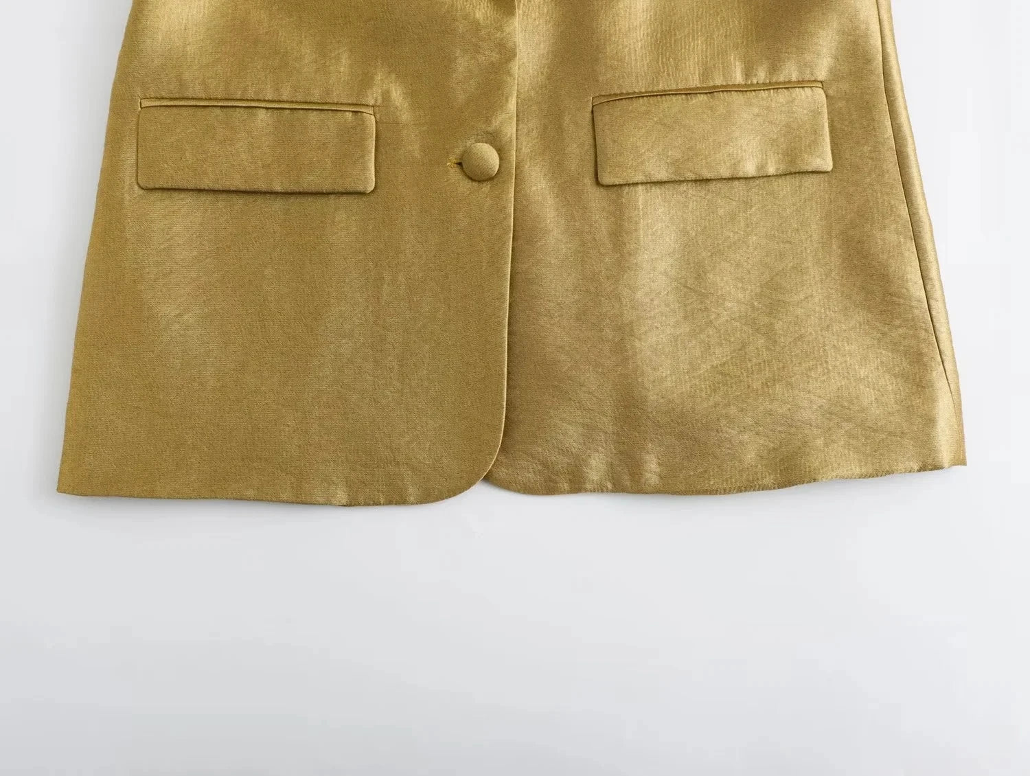 Gold V-Neck Button-Up Blazer
