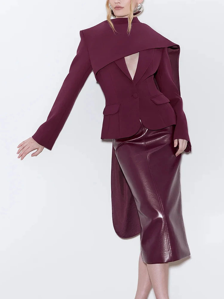 Scarf Collar Patchwork Jacket
