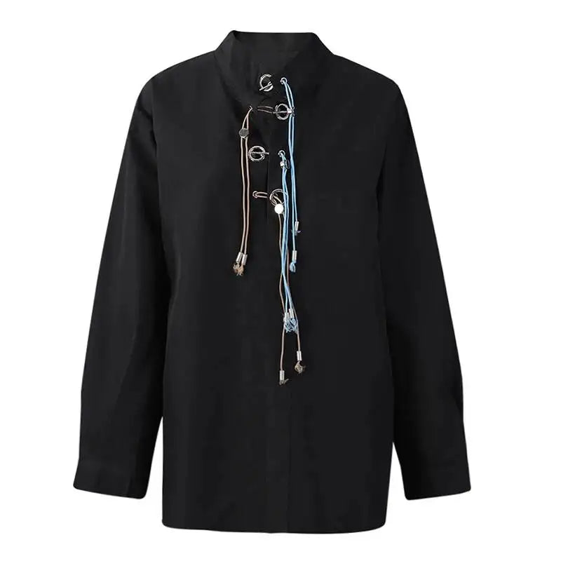 Bandage Stand Collar Oversized Blouse