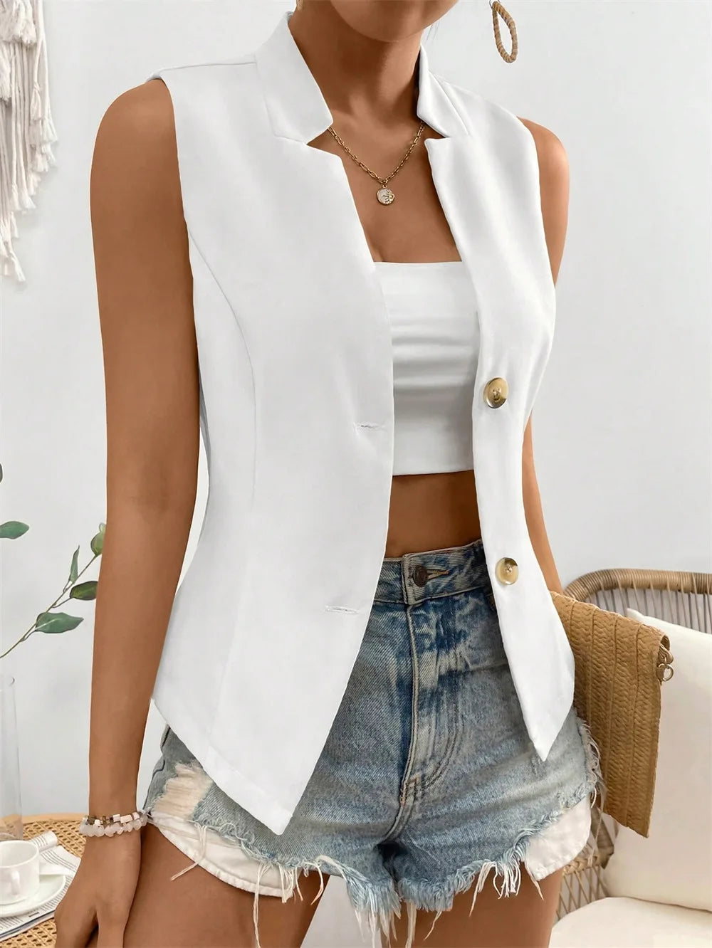 V-Neck Single-Breasted Slim Vest