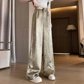 Silver Textured High-Waist Wide-Leg Trousers