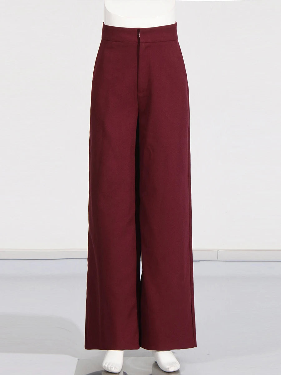 Stand Collar Top & Wide-Leg Trousers Set
