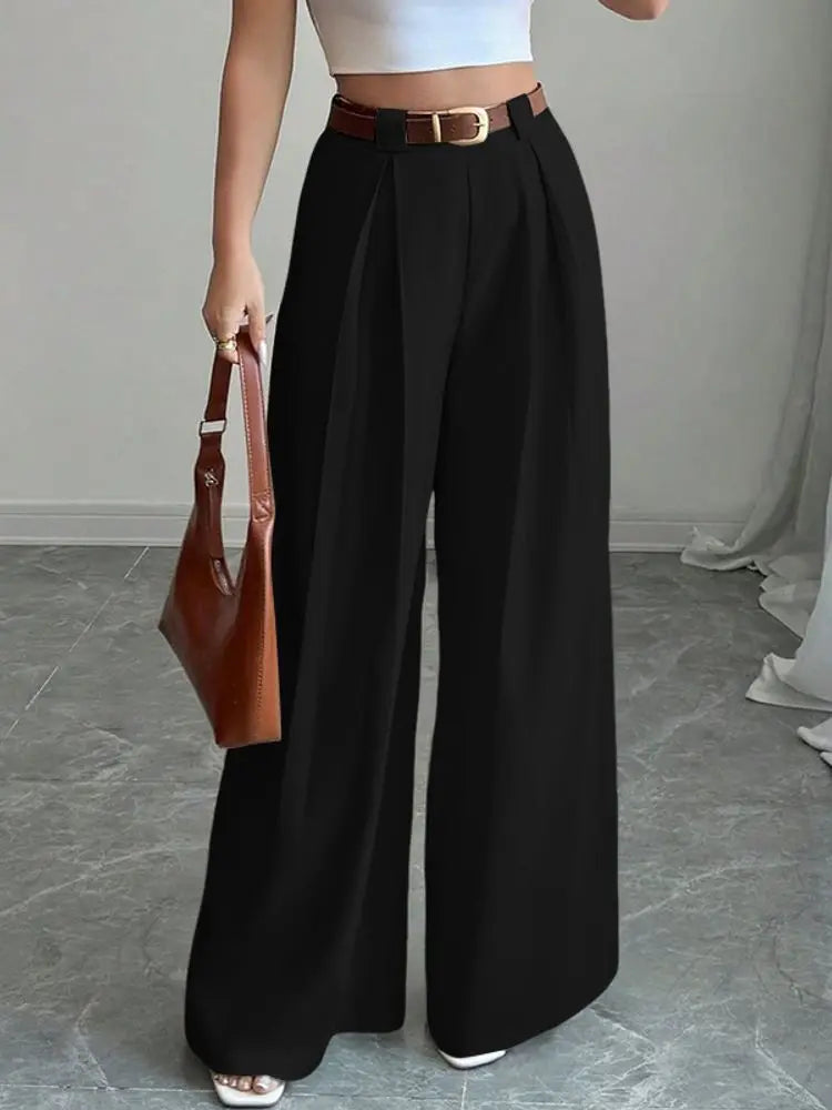 Pleated High-Waist Wide-Leg Palazzo Trousers