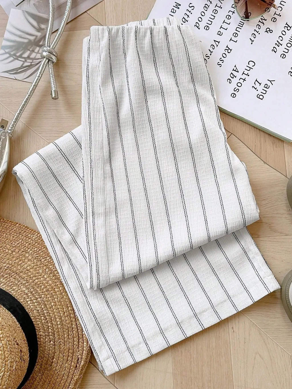 High Waist Striped Wide Leg Pants