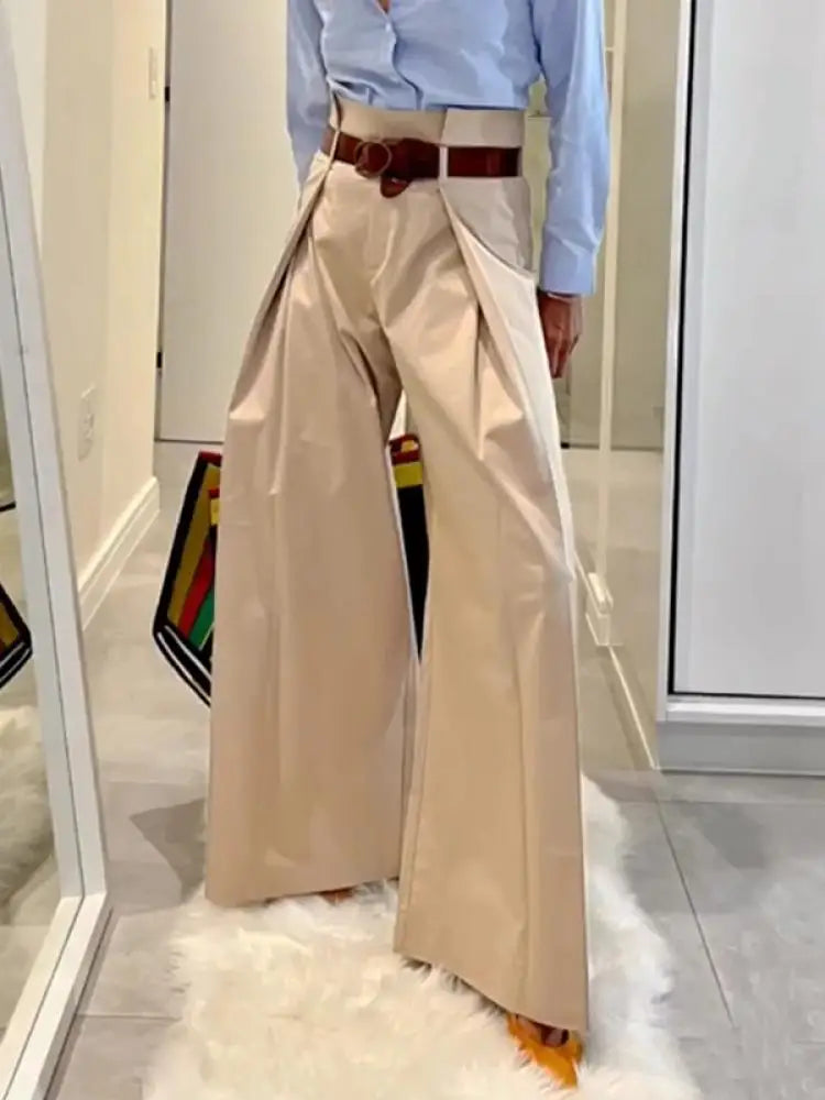 High-Waist Folded Wide-Leg Trousers