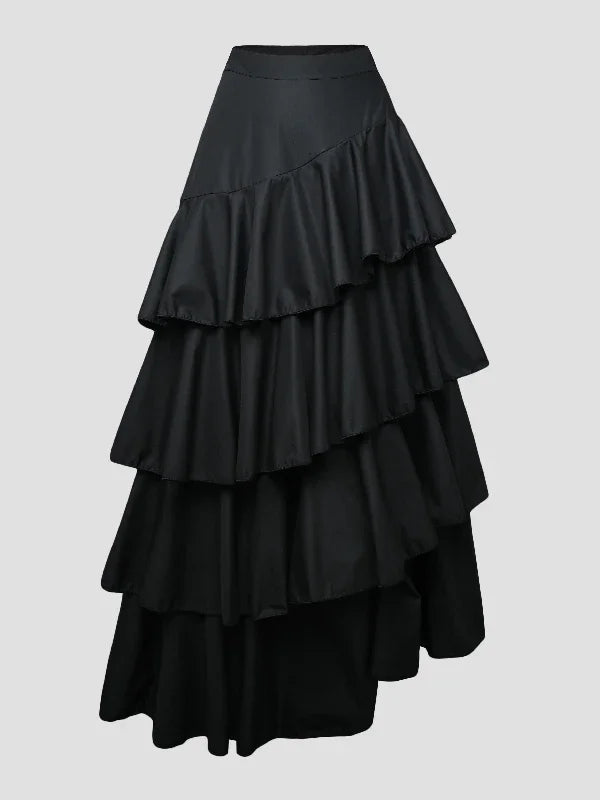 Tiered Falbala A-Line Midi Skirt