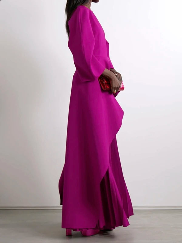 Tiered Pleated Long-Sleeve Maxi Dress
