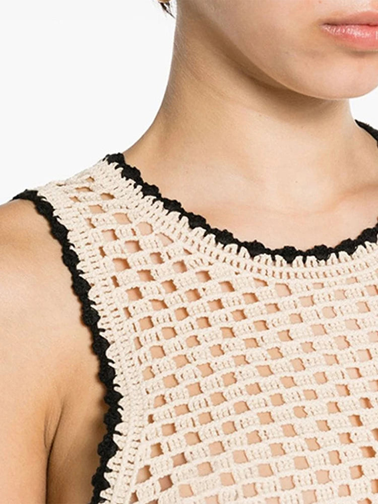 Crochet Hollow-Out Vest & Straight-Leg Trousers Set