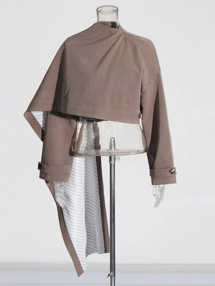 Asymmetric Turtleneck Cropped Jacket