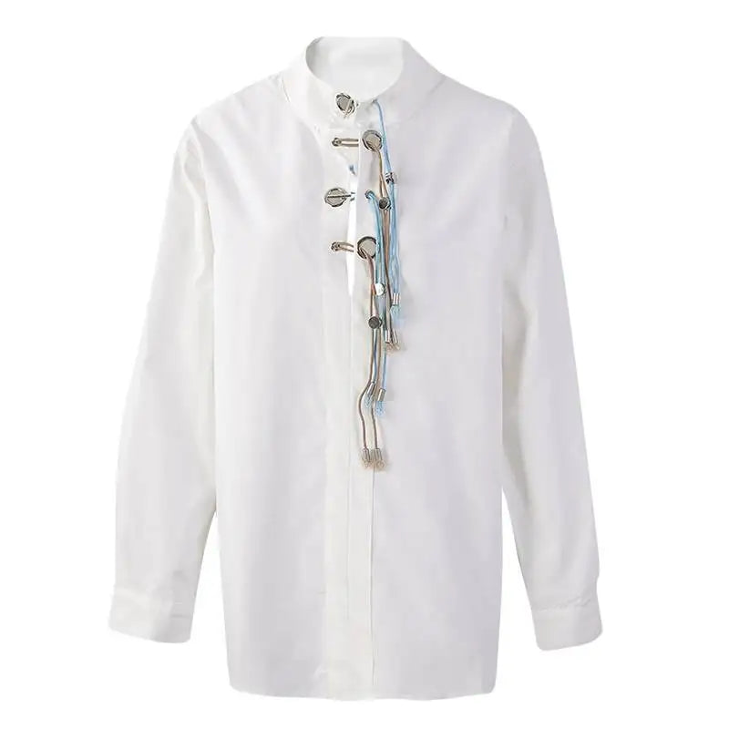 Bandage Stand Collar Oversized Blouse