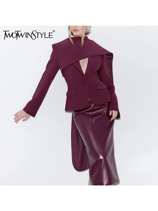 Scarf Collar Patchwork Jacket