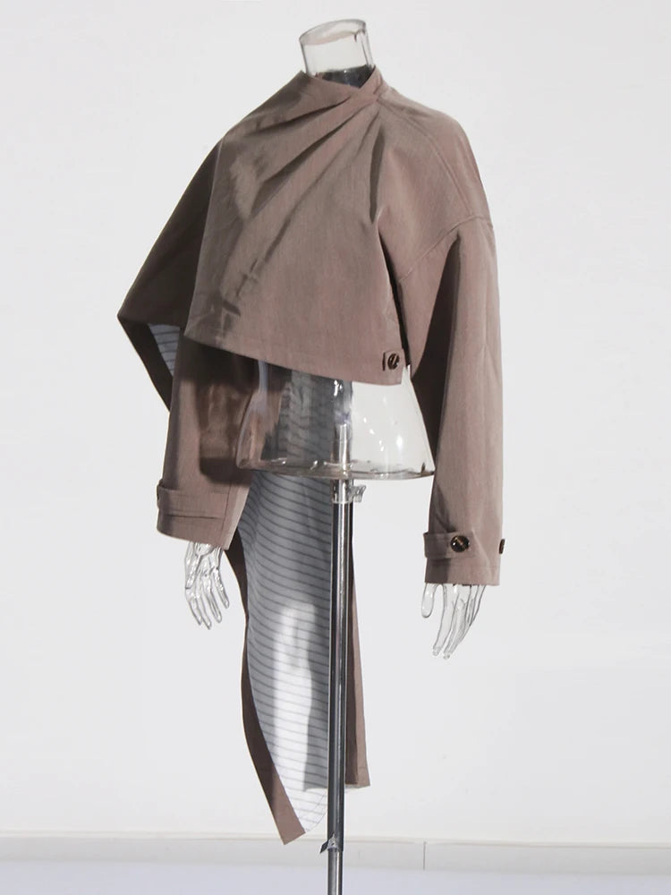 Asymmetric Turtleneck Cropped Jacket