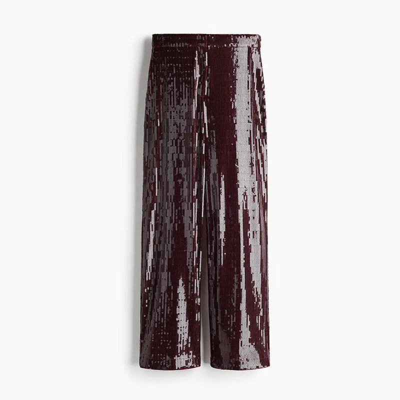 Sequin High-Waist Wide-Leg Trousers