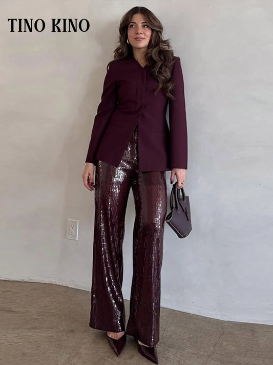 Sequin High-Waist Wide-Leg Trousers