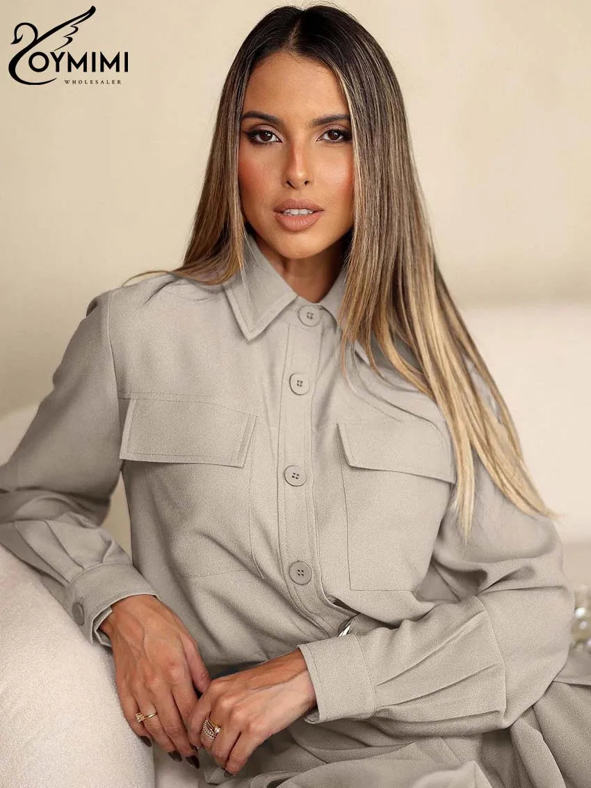 Lapel Shirt & High-Waist Trousers Set