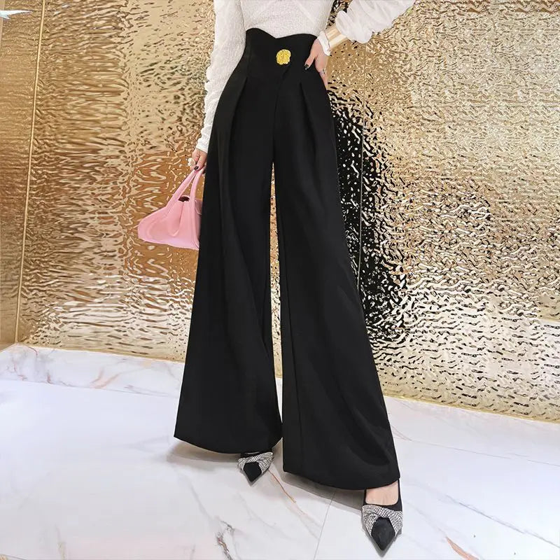 Pleated High-Waist Wide-Leg Trousers
