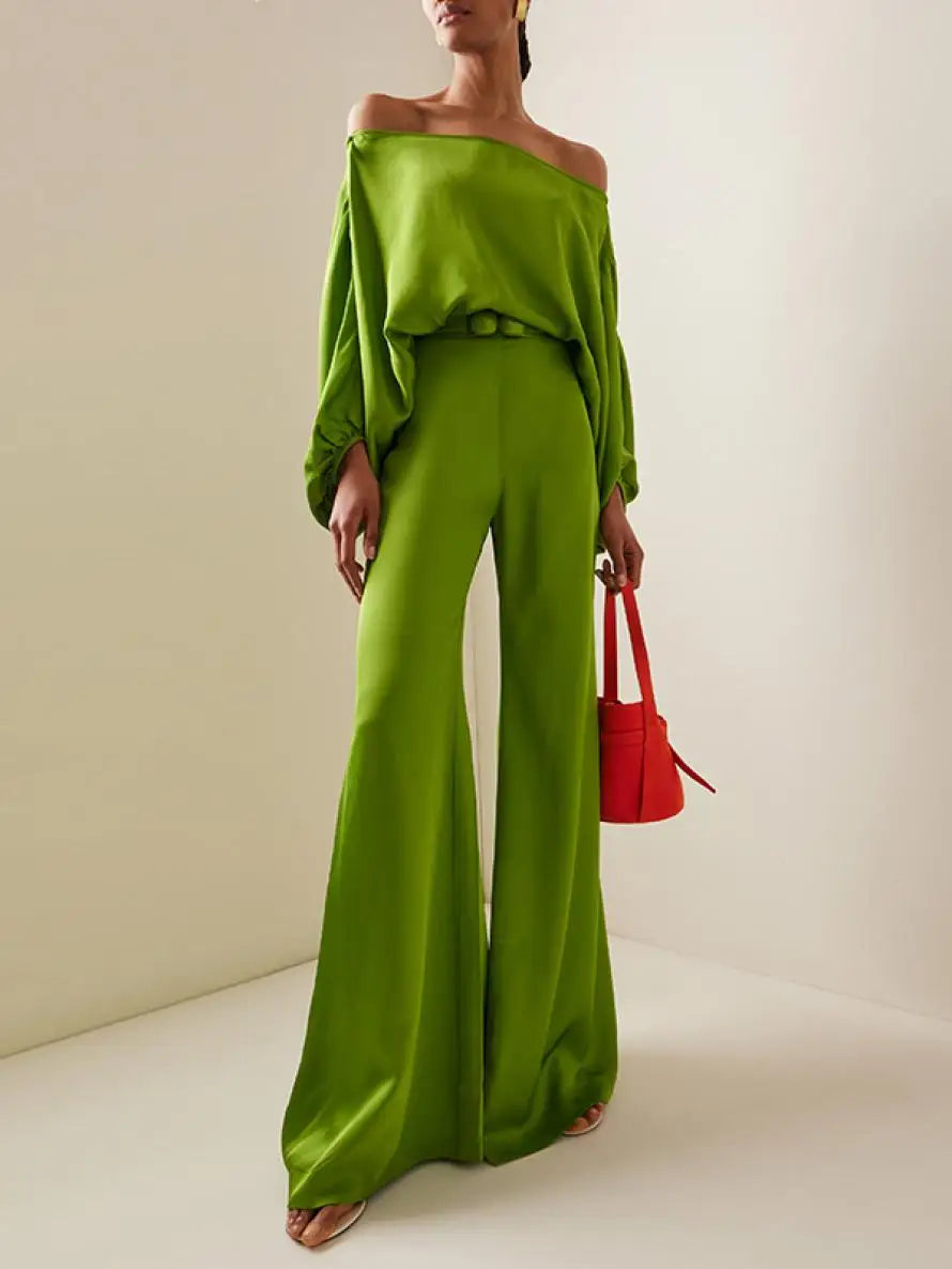 High-Waist Wide-Leg Floor-Length Trousers