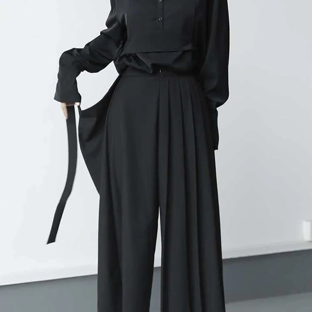 Double-Layer Pleated High-Waist Wide-Leg Culottes
