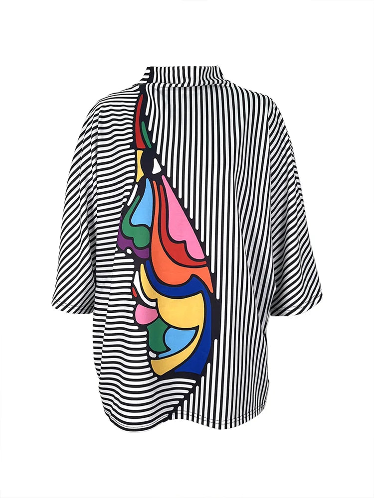 Striped Stand Collar T-Shirt