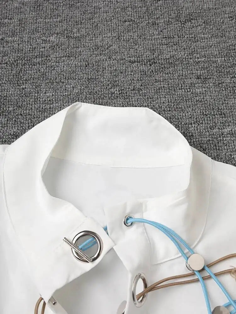 Bandage Stand Collar Oversized Blouse