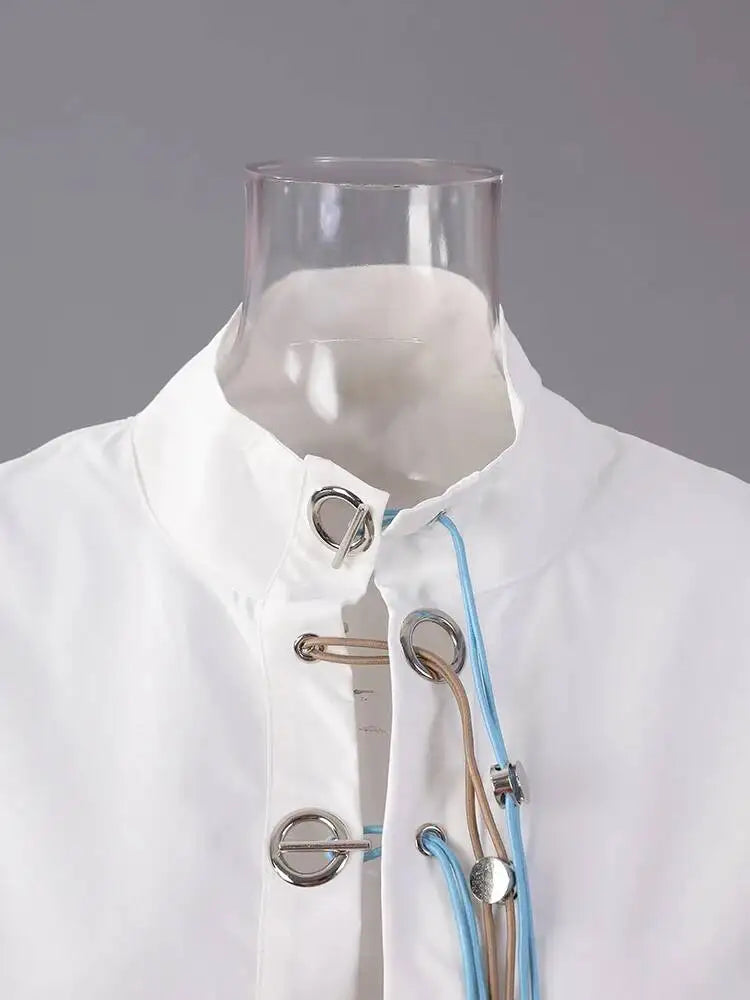 Bandage Stand Collar Oversized Blouse