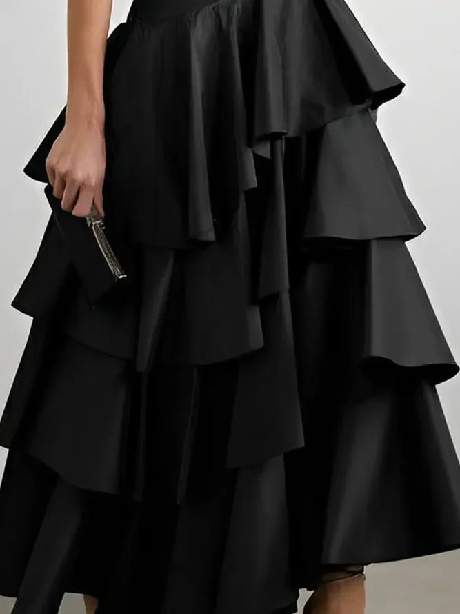 Tiered Falbala A-Line Midi Skirt