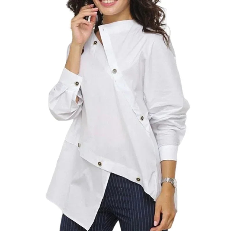 Asymmetric Split-Front Long Sleeve Shirt