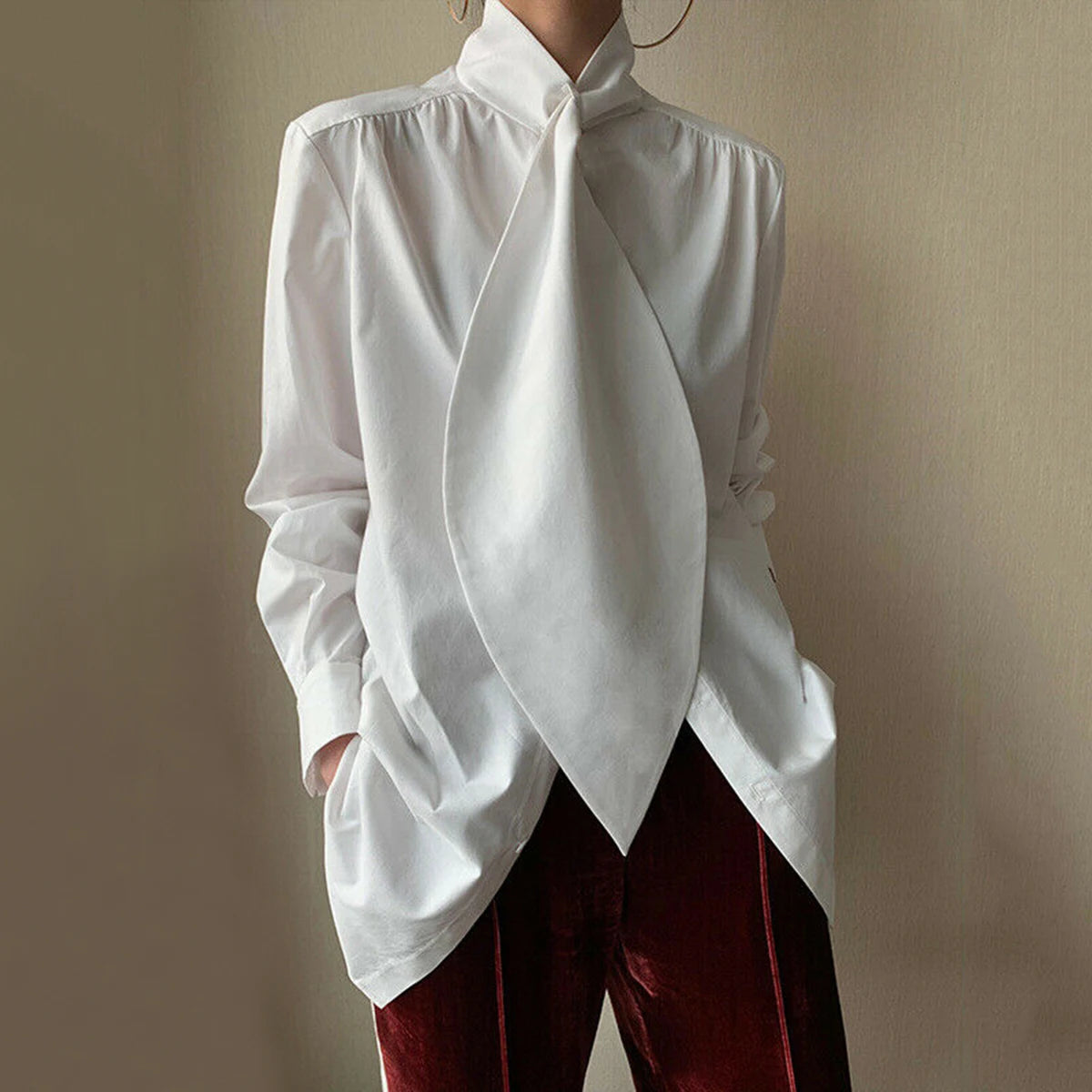 High-Neck Loose Fit Work Shirt