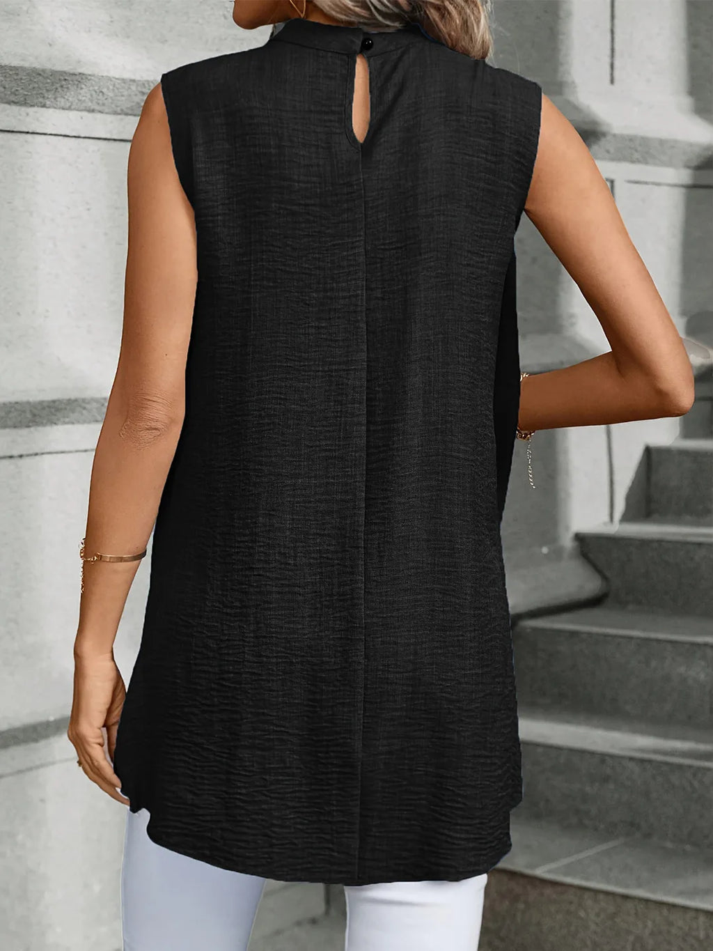 Layered-Look Sleeveless Solid Blouse