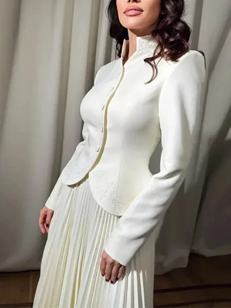 Stand Collar Top & Floor-Length Skirt Set