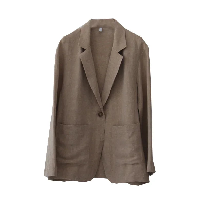 Notch Lapel Cotton Linen Casual Blazer